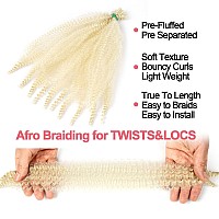 BATISI Pre Fluffed Spring Twist Hair 12 Inch, Pre Separated Afro Twist Braiding Hair 6 Packs, 10 Strands/Pack Springy Marley Hair for Black Women, 613 Blonde Kinky Twist Hair for Braiding