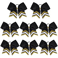 Deeka 8Pcs Large Glitter Cheer Bows Shiny 7 Cheer Hair Bows Ponytail Holder Handmade For Cheerleader Girls Softball Sports Bla