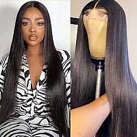 32 Inch Straight Human Hair Wigs for Black Women 4X4 Straight Lace Front Wigs Human Hair Pre Plucked HD Lace Closure Wigs Bleached Knots Glueless Brazilian Lace Front Human Hair Wigs Natural Color