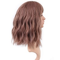 Vckovcko Rattan Short Natural Wavy Wig With Air Bangs Shoulder Length Curly Cosplay Synthetic Wig Bob Wig For Girl And Womens C