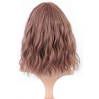 Vckovcko Rattan Short Natural Wavy Wig With Air Bangs Shoulder Length Curly Cosplay Synthetic Wig Bob Wig For Girl And Womens C