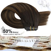 Moresoo Seamless Clip In Hair Extensions Remy Human Hair 16Inch Clip In Dark Brown Mixed Light Brown Hair Color 262 Pu Weft C