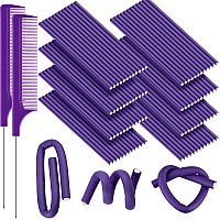 Tigeen 96 Flexible 945 Inch Soft Twist Foam Hair Rollers No Heat Hair Styling With 2 Rat Tail Combs 03 In Purple