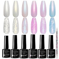 Supwee Pearl Gel Nail Polish Shimmer Mermaid Gel Polish White Pink Purple Blue Glitter Nail Polish Pearlescent Nail Gel Shell Sw