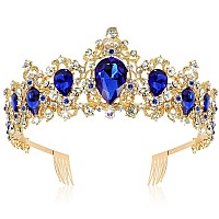 Didder Baroque Vintage Tiara Blue Crystal Crown Tiaras For Women Royal Gold Crowns For Women Tiaras For Girls Tiara Hair Access