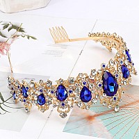 Didder Baroque Vintage Tiara Blue Crystal Crown Tiaras For Women Royal Gold Crowns For Women Tiaras For Girls Tiara Hair Access