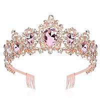 Didder Baroque Vintage Tiara Pink Crystal Crown Tiaras For Women Royal Crowns For Women Tiaras For Girls Hair Accessories For W