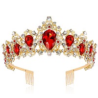 Didder Baroque Vintage Tiara Red Crystal Crown Tiaras For Women Royal Gold Crowns For Women Tiaras For Girls Tiara Headband Hai