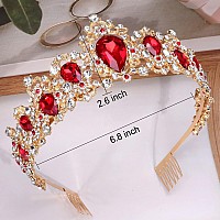 Didder Baroque Vintage Tiara Red Crystal Crown Tiaras For Women Royal Gold Crowns For Women Tiaras For Girls Tiara Headband Hai