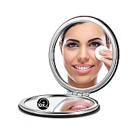 Omiro 1X10X300R Magnifying Compact Mirror With Pu Leather Ultraportable For Purses And Travel Round Black