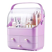 Sunficon Large Makeup Organizer Holder Cosmetic Storage Case Beauty Essential Box Dust Free Cover Portable Handle Fully Open Wat