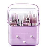 Sunficon Large Makeup Organizer Holder Cosmetic Storage Case Beauty Essential Box Dust Free Cover Portable Handle Fully Open Wat