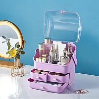 Sunficon Large Makeup Organizer Holder Cosmetic Storage Case Beauty Essential Box Dust Free Cover Portable Handle Fully Open Wat