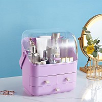 Sunficon Large Makeup Organizer Holder Cosmetic Storage Case Beauty Essential Box Dust Free Cover Portable Handle Fully Open Wat