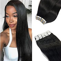 Yaki Straight Hair Tape in Extensions Human Hair Double Sided 40 Pieces 100g Natural Black Real Human Hair Skin Weft Tape Hair Extensions Invisible Light Yaki Tape in Hair Extensions for Black Women