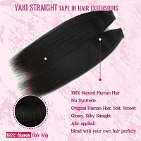 Yaki Straight Hair Tape in Extensions Human Hair Double Sided 40 Pieces 100g Natural Black Real Human Hair Skin Weft Tape Hair Extensions Invisible Light Yaki Tape in Hair Extensions for Black Women