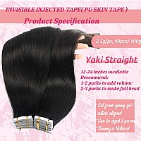 Yaki Straight Hair Tape in Extensions Human Hair Double Sided 40 Pieces 100g Natural Black Real Human Hair Skin Weft Tape Hair Extensions Invisible Light Yaki Tape in Hair Extensions for Black Women