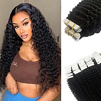 Kinky Tape In Human Hair Extensions 18 Inch Tape Ins Curly Tape In Real Human Hair Double Sided 40 Pieces 100Gset Skin Weft Hai