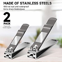 Facemade Nail Clippers Set Stainless Steel Toenail And Fingernail Clippers 2 Packlarge And Small Ultra Sharp Sturdy Nail Cut