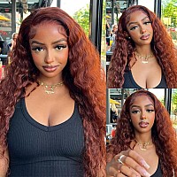 Julia Hair Reddish Brown Water Wave 13X4 Lace Front Wig Human Hair For Women Hd Lace Frontal Wig 33B Auburn Copper Red Colored