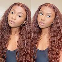 Julia Hair Reddish Brown Water Wave 13X4 Lace Front Wig Human Hair For Women Hd Lace Frontal Wig 33B Auburn Copper Red Colored