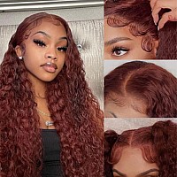 Julia Hair Reddish Brown Water Wave 13X4 Lace Front Wig Human Hair For Women Hd Lace Frontal Wig 33B Auburn Copper Red Colored