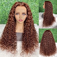 Julia Hair Reddish Brown Water Wave 13X4 Lace Front Wig Human Hair For Women Hd Lace Frontal Wig 33B Auburn Copper Red Colored