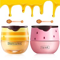 2 PCS Bee Balm Lip Balm Honey Pot, Honey & Strawberry Lip Mask Propolis Moisturizing Lip Balm with Stick - Hydrating Prevention Dry and Cracked Lip Scrubs Exfoliato Lip Wrinkle Skin Care Products