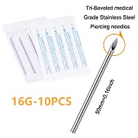 Jiesibao 10Pcs 16G Piercing Needles Hollow Needles Stainless Steel Disposable Sterile Piercing Needles For Nose Septum Bridge C