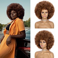 Jsdshine Afro Wig For Women Mix Brown 70S Afro Wigs Natural Looking Huge Afro Kinky Curly Wigs With Bangs Short Bouncy Afro Cu