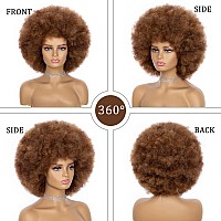 Jsdshine Afro Wig For Women Mix Brown 70S Afro Wigs Natural Looking Huge Afro Kinky Curly Wigs With Bangs Short Bouncy Afro Cu