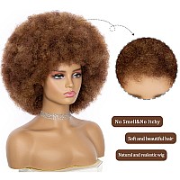 Jsdshine Afro Wig For Women Mix Brown 70S Afro Wigs Natural Looking Huge Afro Kinky Curly Wigs With Bangs Short Bouncy Afro Cu