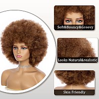 Jsdshine Afro Wig For Women Mix Brown 70S Afro Wigs Natural Looking Huge Afro Kinky Curly Wigs With Bangs Short Bouncy Afro Cu