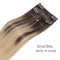 Wennalife Clip In Hair Extensions Real Human Hair Refill 30G 24 Inch 2Pcs Balayage Chocolate Brown To Dirty Blonde Hair Extensi