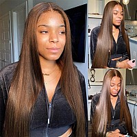 Flady Glueless Brown Straight Wigs Human Hair Pre Plucked Hd Lace Front Wigs Human Hair For Women 150 Density Dark Brown Wig Hum