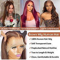 Flady Glueless Brown Straight Wigs Human Hair Pre Plucked Hd Lace Front Wigs Human Hair For Women 150 Density Dark Brown Wig Hum