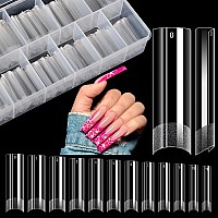 Lionvison Square Nail Tips No C Curve 504Pcs Xl Long Straight Flat Pre Shaped False Nails Half Cover Clear Nail Tips For Acryl