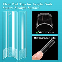 Lionvison Square Nail Tips No C Curve 504Pcs Xl Long Straight Flat Pre Shaped False Nails Half Cover Clear Nail Tips For Acryl