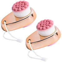 Facial Cleansing Brush 2 in 1 for Face Exfoliation, Beomeen 2 Pack Soft Microfiber Face Scrub Brush for Pore Deep Cleansing, Dual Sided Silicone Scrubber for Skincare with Lid, Gold