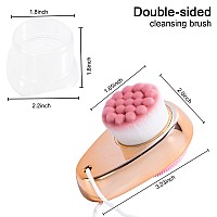 Facial Cleansing Brush 2 in 1 for Face Exfoliation, Beomeen 2 Pack Soft Microfiber Face Scrub Brush for Pore Deep Cleansing, Dual Sided Silicone Scrubber for Skincare with Lid, Gold