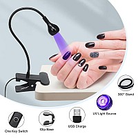 Geisofu Uv Light Gooseneck Uv Lamp For Nails 365395Nm 3W Black Light Led Uv Nail Lamp With Clamp For Gel Nails Ultraviolet Curi