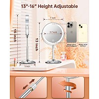 Benbilry Lighted Makeup Mirror With 10X Magnification 3 Color Lights Adjustable Brightness Height 7 Inch 360 Swivel Rechar