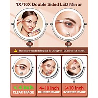 Benbilry Lighted Makeup Mirror With 10X Magnification 3 Color Lights Adjustable Brightness Height 7 Inch 360 Swivel Rechar