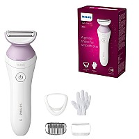 Philips Lady Shaver Series 6000, Single Foil Shaver - Wet & Dry, cordless - Includes 4 attachments (trimming comb, soft glide cap, skin stretcher, exfoliation glove) - WhitePurple - BRL13600