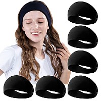 RITOPER Black Workout Yoga Headbands for Women,6 Pack Wide Elastic Thick Headbands for Running Athletic, Non Slip Stretchy Sweat Head Bands Hair Bands (Solid Headbands)