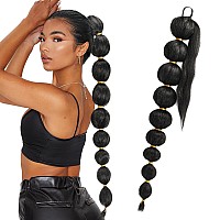 Long Black Bubble Ponytail Extension For Women 34Inch Pony Tail Extension Afro Puff Ponytail Style Hair Extensions Kinky Straigh