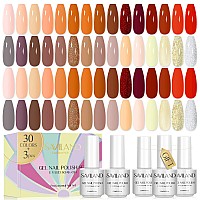 SAVILAND 33PCS Gel Nail Polish Kit-30 Colors Gel Polish Kit Red Brown Glitter Soak-off U V Gel Nail Polish with Base & Glossy Matte Top Gel French Manicure Nail Art Starter Set for Salon Home & Gifts