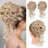 Hoojih 2Pcs Messy Bun Hair Piece Tousled Updo With Tendrils Hair Bun Extensions Wavy Curly Hair Wrap Ponytail Hairpieces Hair S