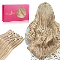 Wennalife Clip In Hair Extensions Human Hair 20 Inch 120G 7Pcs Dirty Blonde Highlighted Bleach Blonde Hair Extensions Clip In Fo