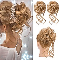 Hoojih 2Pcs Messy Bun Hair Piece Tousled Updo With Tendrils Hair Bun Extensions Wavy Curly Hair Wrap Ponytail Hairpieces Hair S